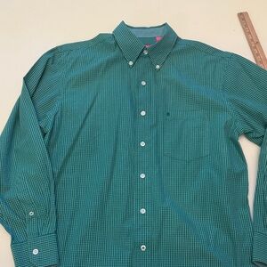 Izod Green Checkered Casual Button Down Shirt